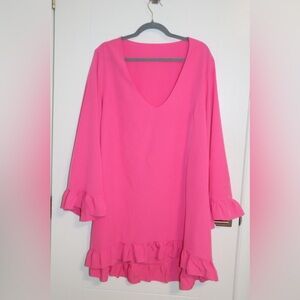 Pink Flutter Sleeve Ruffled Tunic Dress